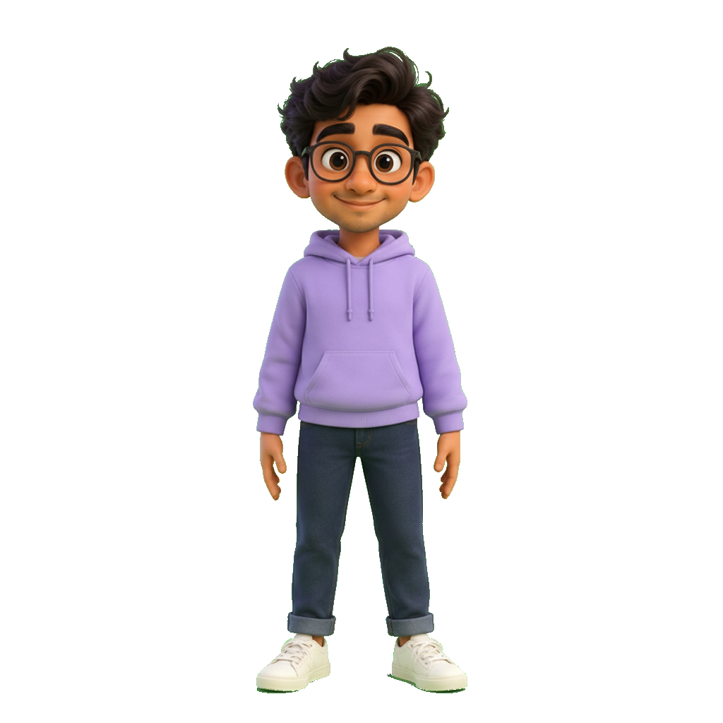 Boy avatar waving in a lavender hoodie